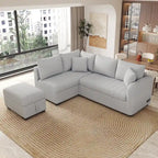 Canapé convertible en forme de L avec prises USB, prises de courant et pouf de rangement mobile, gris