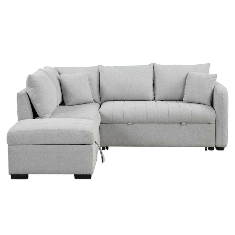 Canapé convertible en forme de L avec prises USB, prises de courant et pouf de rangement mobile, gris