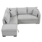 Canapé convertible en forme de L avec prises USB, prises de courant et pouf de rangement mobile, gris