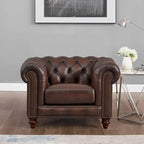 Canapé Chesterfield en cuir pleine fleur avec fauteuil d'appoint assorti