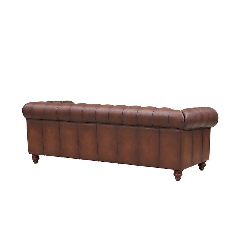 Canapé Chesterfield en cuir pleine fleur avec fauteuil d'appoint assorti
