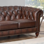 Canapé Chesterfield en cuir pleine fleur avec fauteuil d'appoint assorti