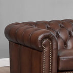 Canapé Chesterfield en cuir pleine fleur avec fauteuil d'appoint assorti