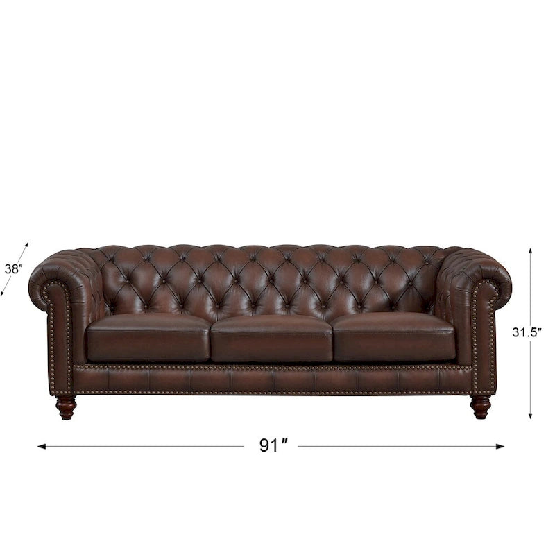 Canapé Chesterfield en cuir pleine fleur avec fauteuil d'appoint assorti