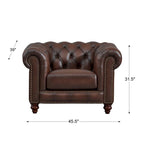 Canapé Chesterfield en cuir pleine fleur avec fauteuil d'appoint assorti