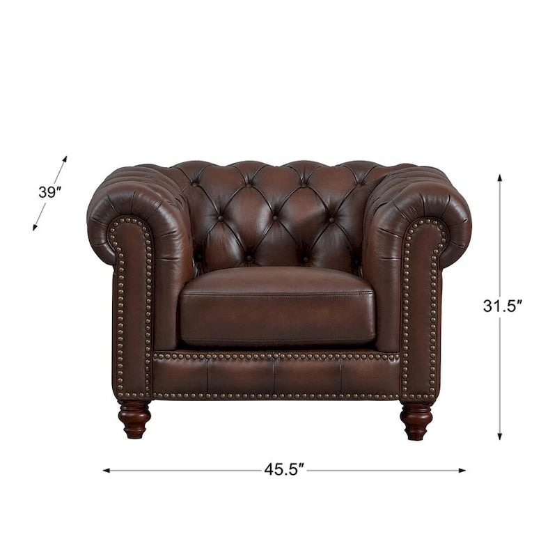Canapé Chesterfield en cuir pleine fleur avec fauteuil d'appoint assorti