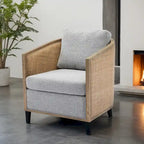 Fauteuil pivotant avec design en rotin, fauteuil canapé en cuir, fauteuil club avec oreiller, fauteuil de loisirs pour le salon