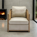 Fauteuil pivotant avec design en rotin, fauteuil canapé en cuir, fauteuil club avec oreiller, fauteuil de loisirs pour le salon