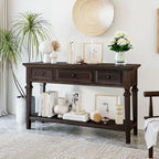 Console Rétro Classique 50 pouces, 50 Farmhouse, Trois Tiroirs Supérieurs et Étagère Inférieure Ouverte, Table d'Appoint avec Cadre en Bois Massif
