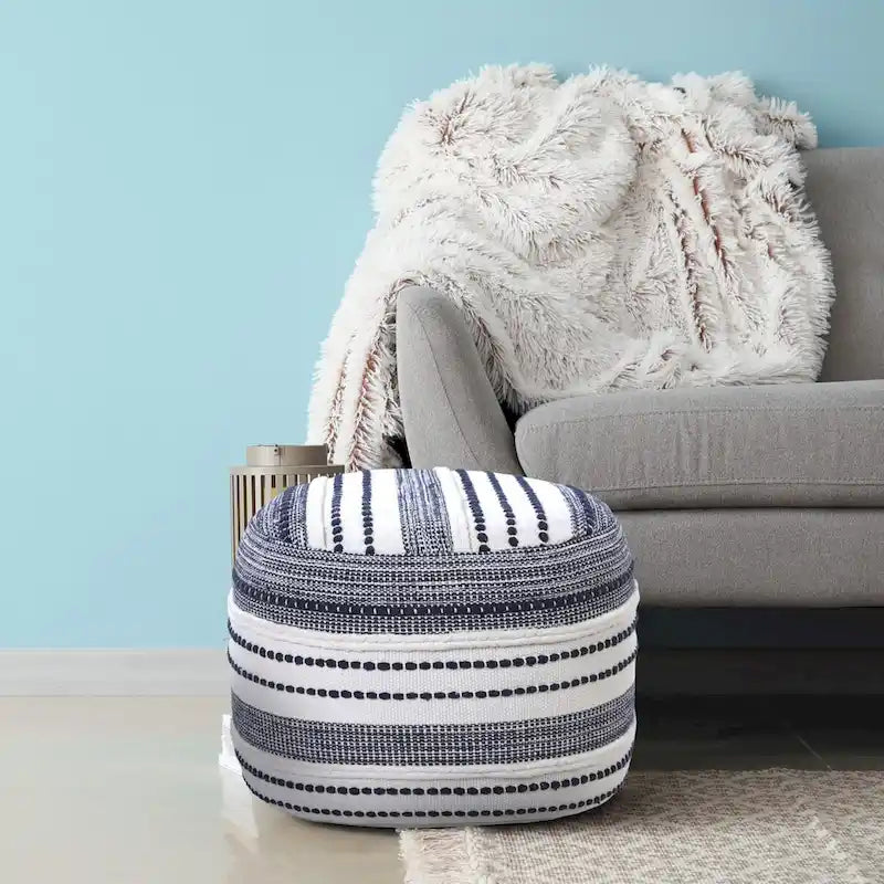 Pouf Rond 100% Coton Bleu 18 Pouces
