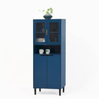 Meuble de rangement haut avec 2 portes vitrées et 2 portes, buffet de cuisine avec poignées dorées, meuble autoportant