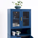 Meuble de rangement haut avec 2 portes vitrées et 2 portes, buffet de cuisine avec poignées dorées, meuble autoportant