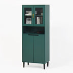 Meuble de rangement haut avec 2 portes vitrées et 2 portes, buffet de cuisine avec poignées dorées, meuble autoportant