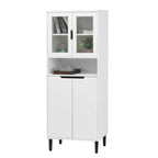 Meuble de rangement haut avec 2 portes vitrées et 2 portes, buffet de cuisine avec poignées dorées, meuble autoportant