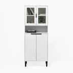 Meuble de rangement haut avec 2 portes vitrées et 2 portes, buffet de cuisine avec poignées dorées, meuble autoportant