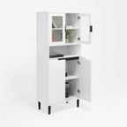Meuble de rangement haut avec 2 portes vitrées et 2 portes, buffet de cuisine avec poignées dorées, meuble autoportant