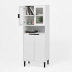 Meuble de rangement haut avec 2 portes vitrées et 2 portes, buffet de cuisine avec poignées dorées, meuble autoportant