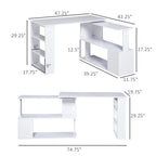 Bureau d'angle en L, bureau d'ordinateur rotatif à 360 degrés avec étagères de rangement, poste de travail avec table d'écriture