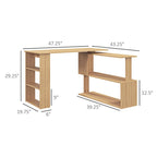 Bureau d'angle en L, bureau d'ordinateur rotatif à 360 degrés avec étagères de rangement, poste de travail avec table d'écriture