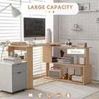 Bureau d'angle en L, bureau d'ordinateur rotatif à 360 degrés avec étagères de rangement, poste de travail avec table d'écriture
