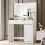 Vanity Desk with LED Lighted Mirror, Makeup Table with Drawers & Cabinet, Vanity Table with Storage