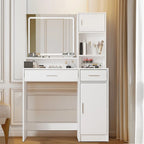 Coiffeuse avec miroir lumineux LED, tiroirs et rangement en armoire