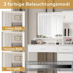 Coiffeuse avec miroir lumineux LED, tiroirs et rangement en armoire