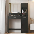 Coiffeuse avec miroir lumineux LED, tiroirs et rangement en armoire