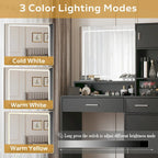 Coiffeuse avec miroir lumineux LED, tiroirs et rangement en armoire