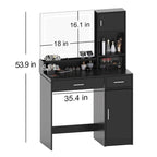 Coiffeuse avec miroir lumineux LED, tiroirs et rangement en armoire